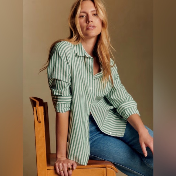 Sezane Tomboy Shirt Rayure Écru Vert - Size 36 - Picture 5 of 6